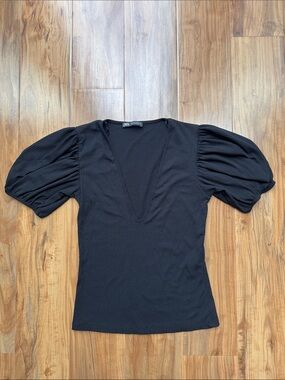 Zara • Balloon Sleeve Ribbed Top